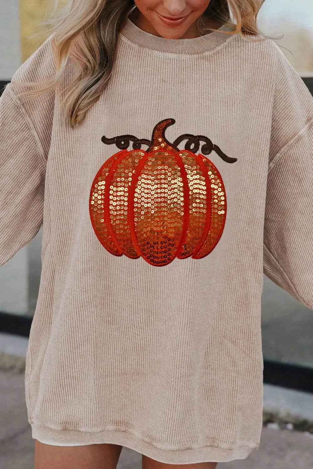 Sequin Pumpkin Round Neck Long Sleeve Sweatshirt Trendsi 00053e6c-ff85-4aa8-b119-a423506bc20d-Max