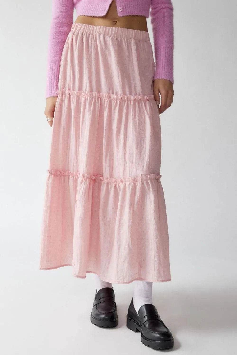 Frill Elastic Waist Skirt Blush Pink Trendsi 000aa5ac-1f61-4418-86f0-f4d47be1ad9c-Max