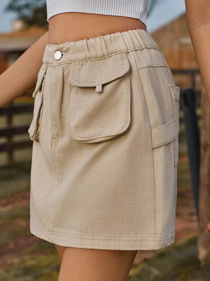 Pocketed Elastic Waist Denim Skirt Trendsi 00229fe3-27b5-42ec-bf5e-4cd7ee436476-Max
