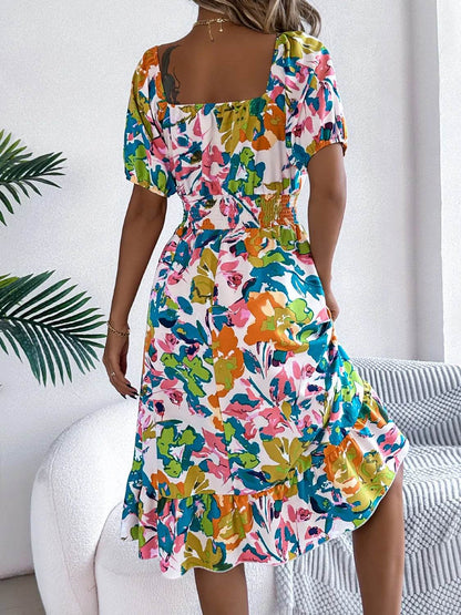 Ruffled Hem Smocked Floral Short Sleeve Midi Dress Trendsi 0025a393-135d-4722-9df7-88851811cd93-Max-Origin