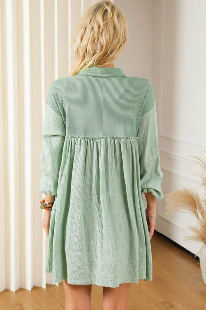 Buttoned Collared Neck Dropped Shoulder Mini Dress Trendsi 002c3db42f37494abaae1771423d4f81-Max