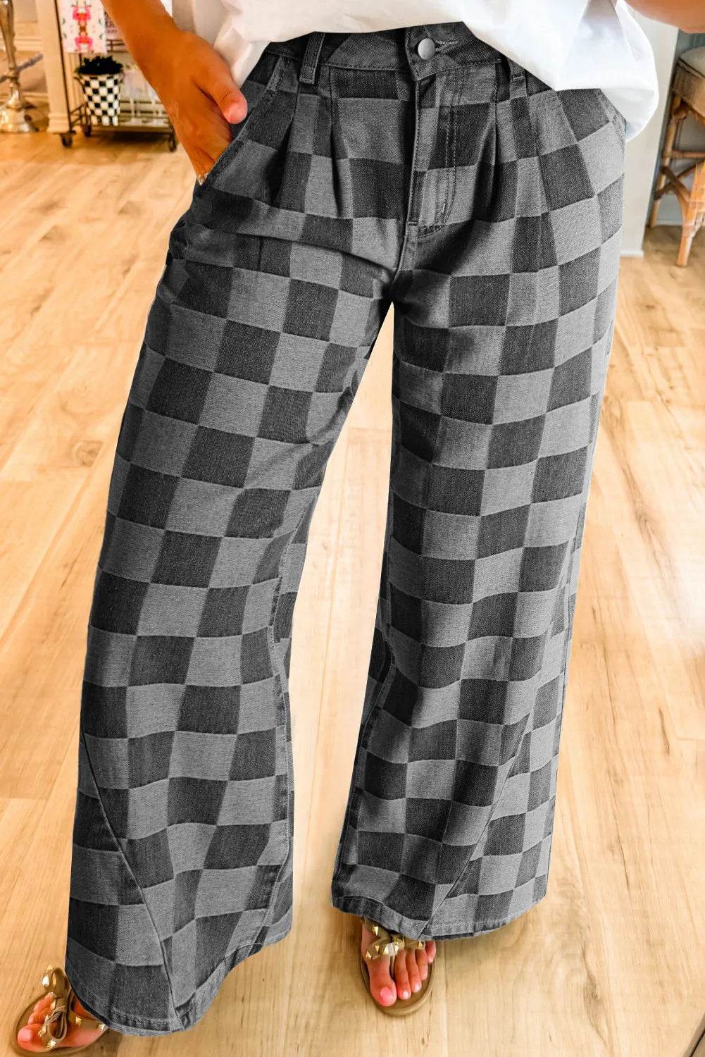 Checkered Wide Leg Jeans with Pockets Dark Gray Trendsi 002ce7dd-0ea3-4340-8420-62f9ff646aba-Max