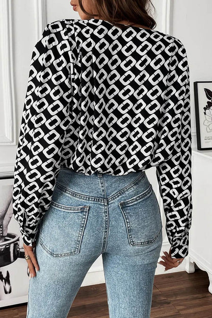 Perfee Geometric V-Neck Long Sleeve Blouse Trendsi 0058c9fb246b48d5b8219d484b3c0589-Max