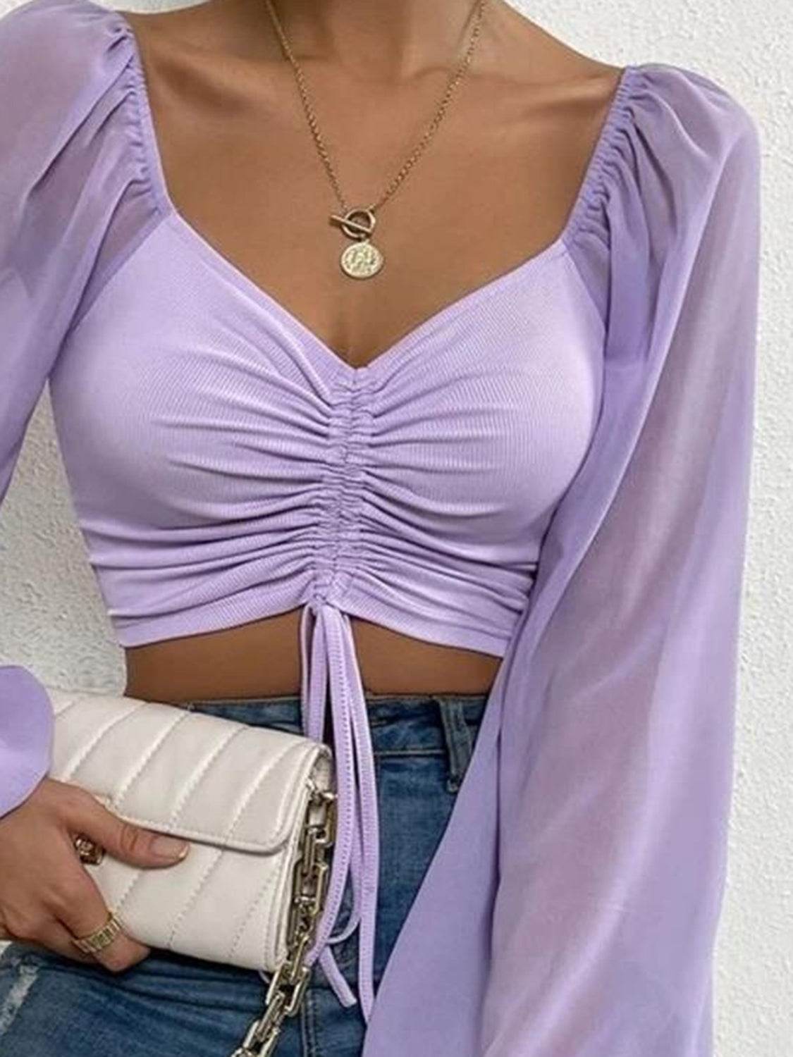 Drawstring Sweetheart Neck Cropped Top Trendsi 00758fd3bc5a4104b2616094186f844b-Max