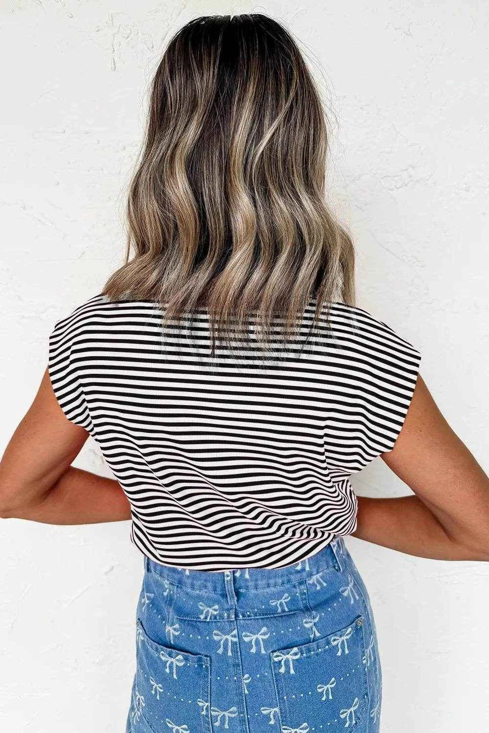 Striped Round Neck Cap Sleeve T-Shirt Trendsi 00773fb4-2f75-45e2-af6f-03f865ac0091-Max-Origin