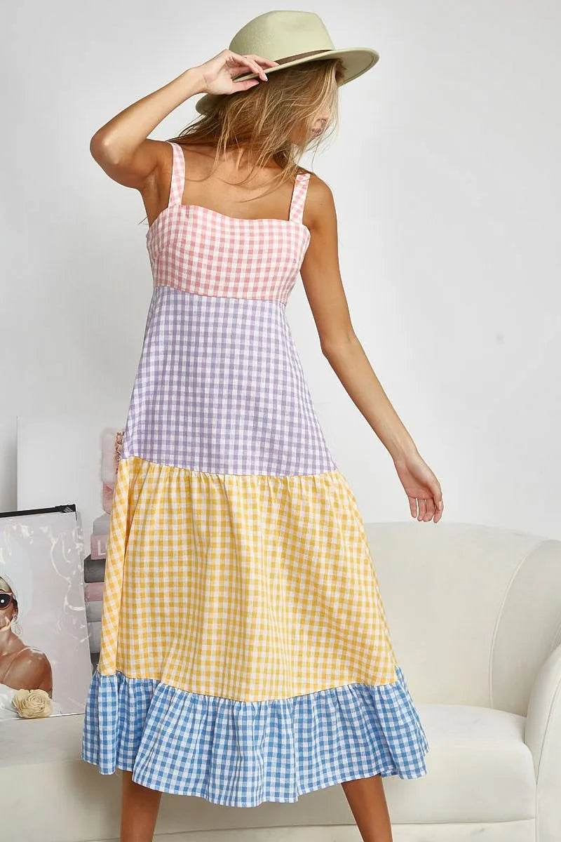 BiBi Color Block Tiered Gingham Dress Trendsi 007bcae2f8564709abd1d096f11367bd-Max-Origin