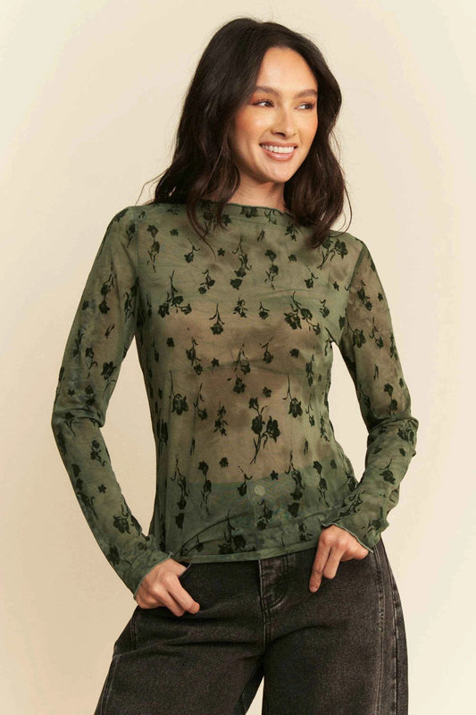 Davi & Dani Floral Mesh Long Sleeve Sheer Layering Top ARMY OLIVE Trendsi 008f8d2e0a414ae18592927a3061ac9f-Max-Origin