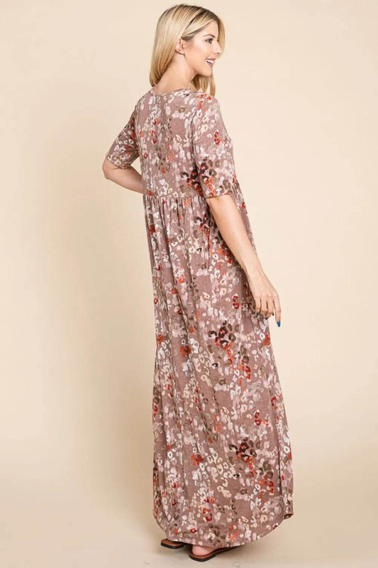 BOMBOM Printed Shirred Maxi Dress Trendsi 0090af5a-0155-4767-ac8d-4d3169772d1e-Max