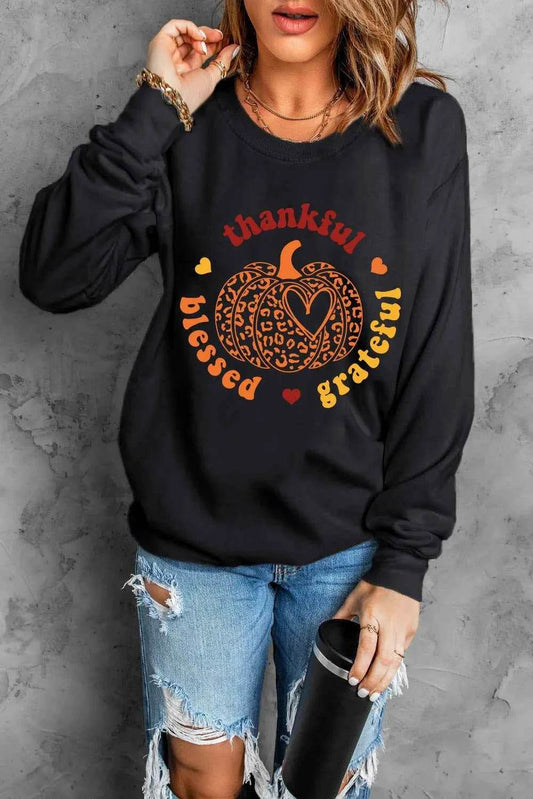 Pumpkin Graphic Long Sleeve Sweatshirt Black Trendsi 00943196-be74-4a81-ae8a-90cd9c4ca411-Max