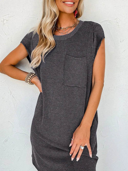 Lovelet Round Neck Short Sleeve Mini Dress Dark Gray Trendsi 00a489de-7394-4fcb-881f-384a555745bd-Max