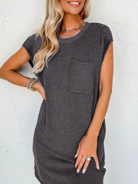 Lovelet Round Neck Short Sleeve Mini Dress Dark Gray Trendsi 00a489de-7394-4fcb-881f-384a555745bd-Max