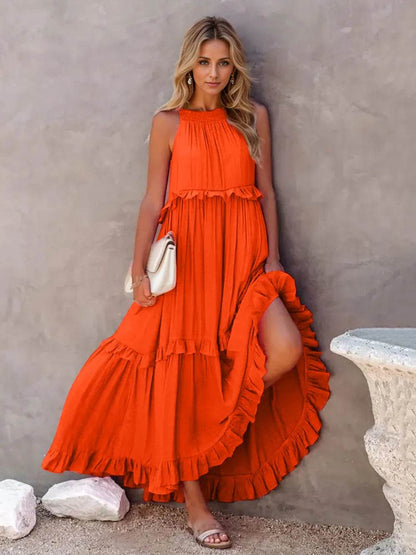 Ruffled Sleeveless Tiered Maxi Dress with Pockets Orange-Red Trendsi 00ef6b14-cbfd-42a5-b012-5d92820e6636-Max