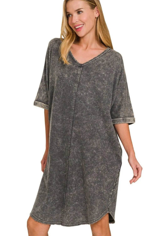 Zenana Acid-washed French Terry Tee Shirts Dress ASH BLACK Trendsi 00f6b880-09e1-42b2-a2d6-dbad0cc7a552-Max-Origin