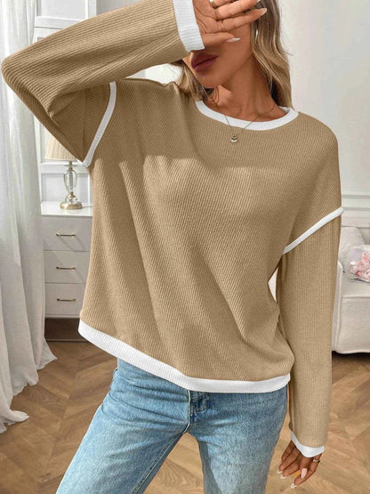 Ribbed Contrast Trim Long Sleeve Top Trendsi 012299f5-b7d9-4427-9bc4-2d3082b8a29d-Max-Origin