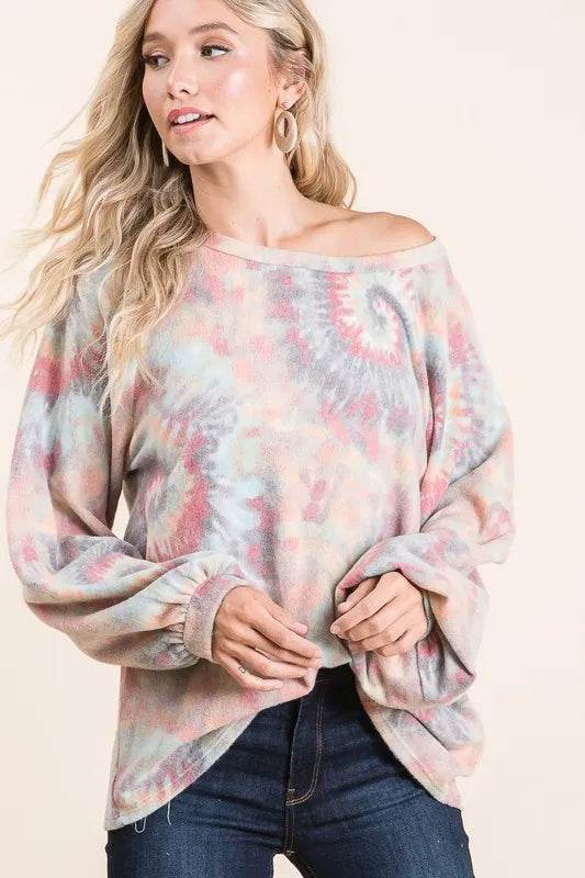 BiBi Brushed Tie Dye Print Top with Puff Sleeves Trendsi 0127680469e84854b28ce5c5a4288483-Max-Origin
