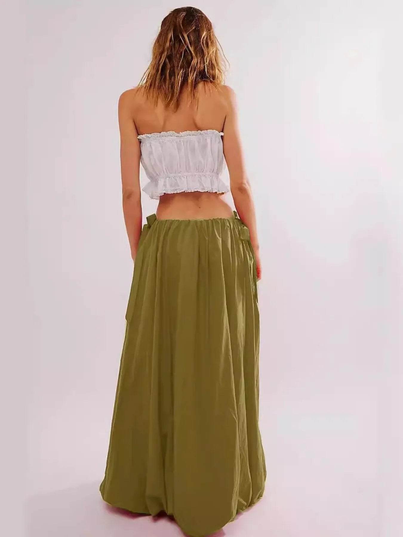 Side Bow Maxi Skirt with Pockets Trendsi 01285fc233164ab692489bc502c91810-Max-Origin