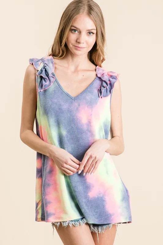 BiBi Tie Dye French Terry V Neck Top with Ruffle Trendsi 015f4ffd05e846f49521829f7cd7714f-Max-Origin