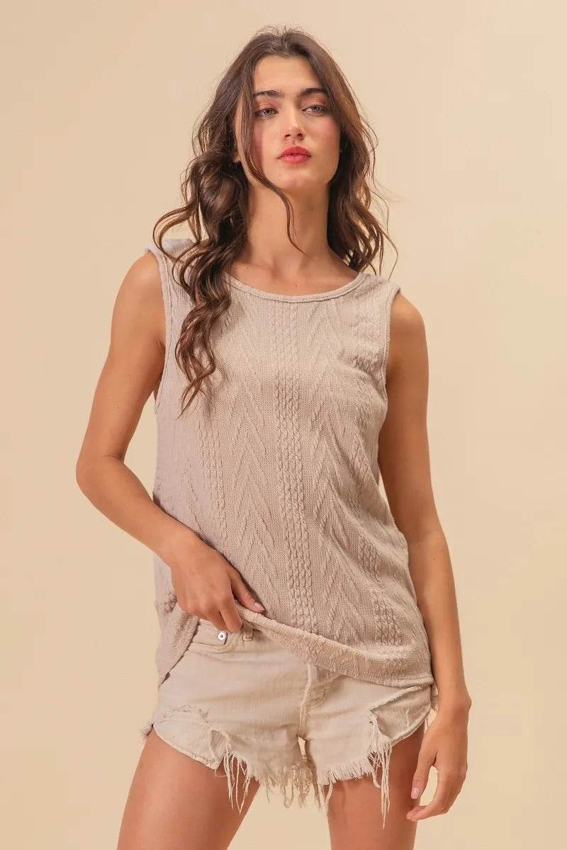 BiBi Textured Sweather Knit Twist Back Sleeveless Top Trendsi 018158b9ab3b4ed1a36078c0c6350883-Max-Origin