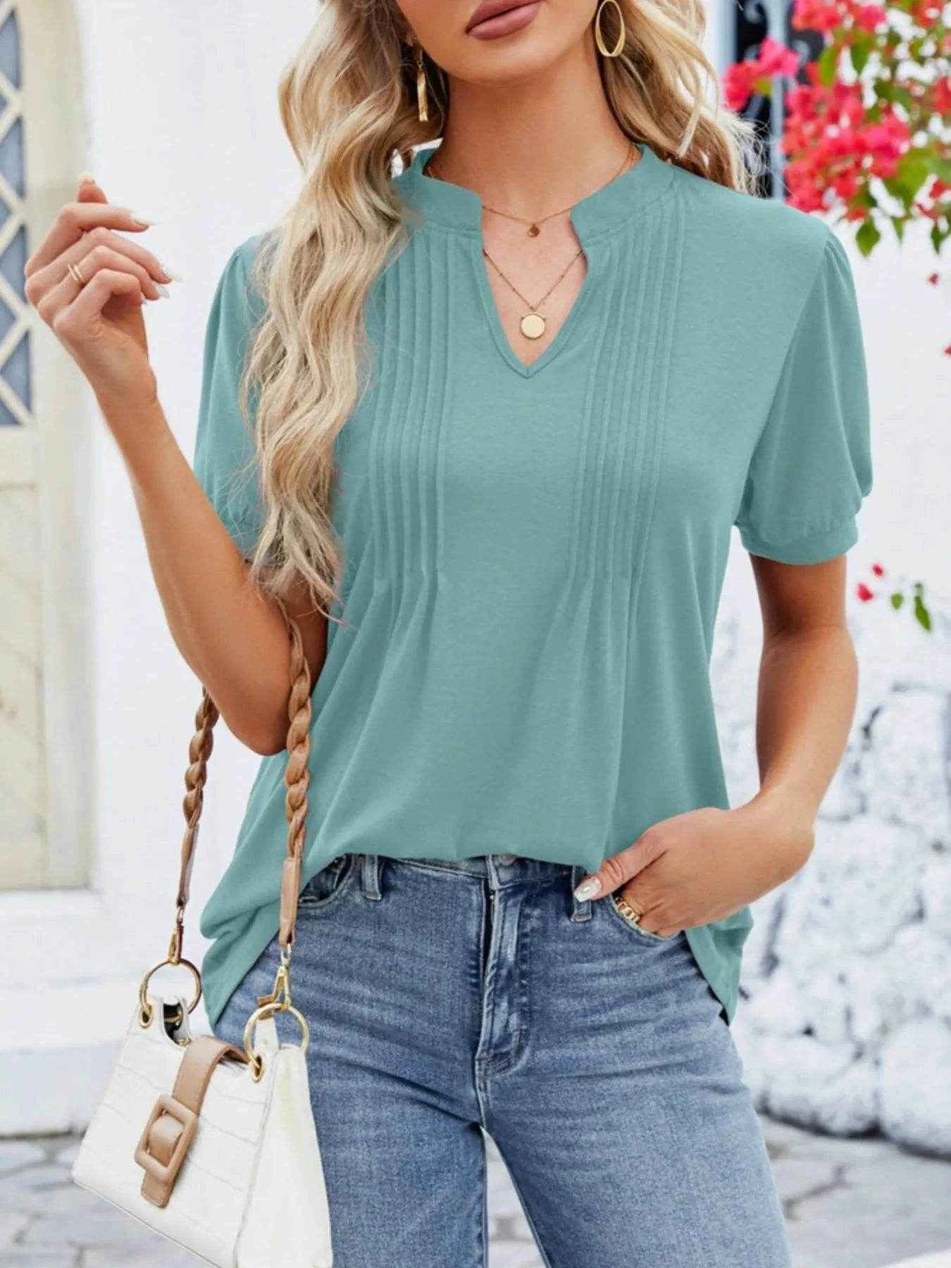 Notched Short Sleeve T-Shirt Trendsi 018831f0-b57f-46cb-b93b-95087872998d-Max-Origin