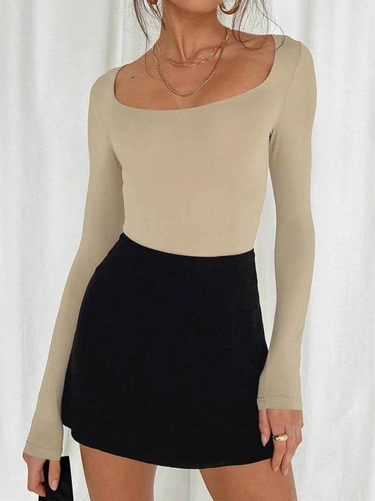 Long Sleeve Scoop Neck Fitted T-Shirt Khaki Trendsi 01bdaf59c70148c2890f03d74b2177a0-Max-Origin