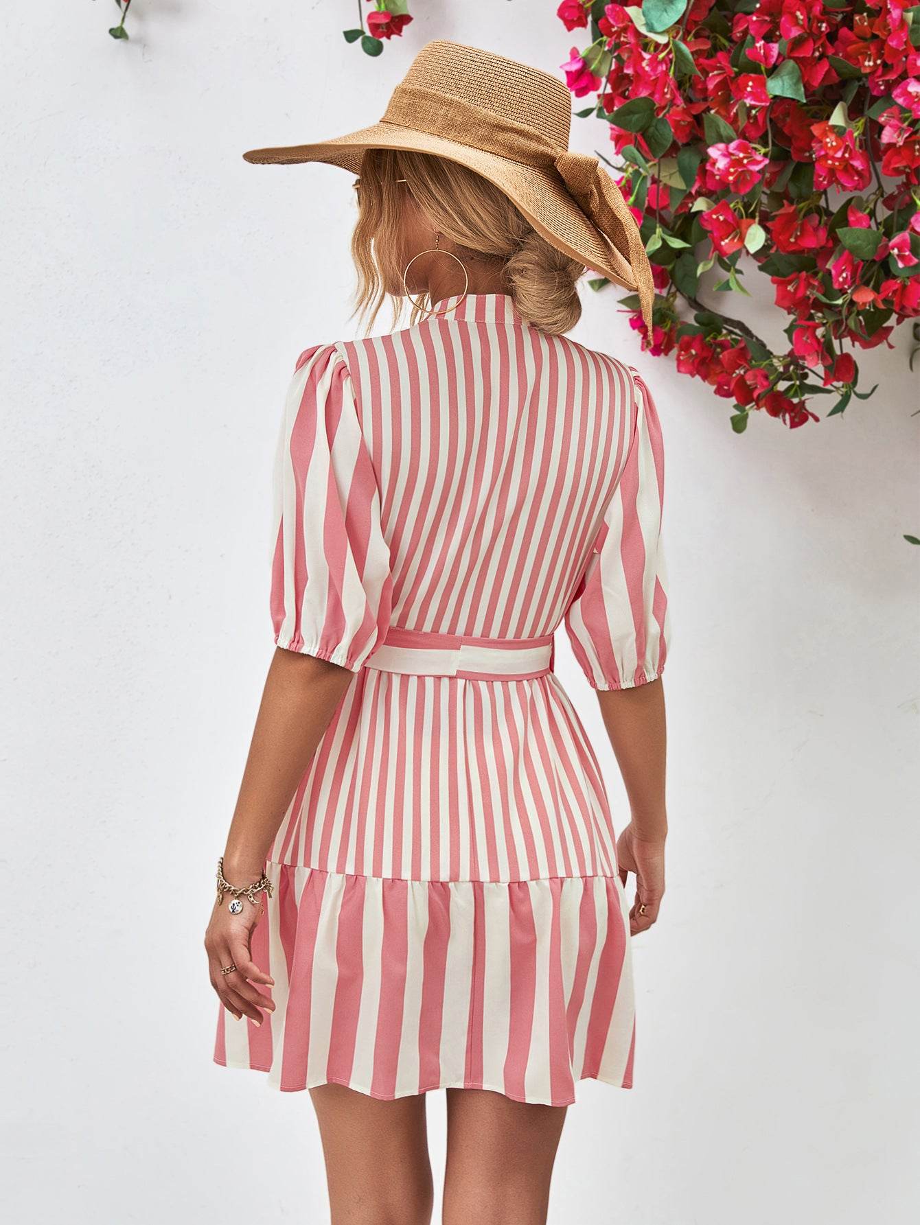Striped Half Sleeve Tie Waist Mini Dress Trendsi 01db10ba5bf547ccb6bf9f781a8343ef-Max