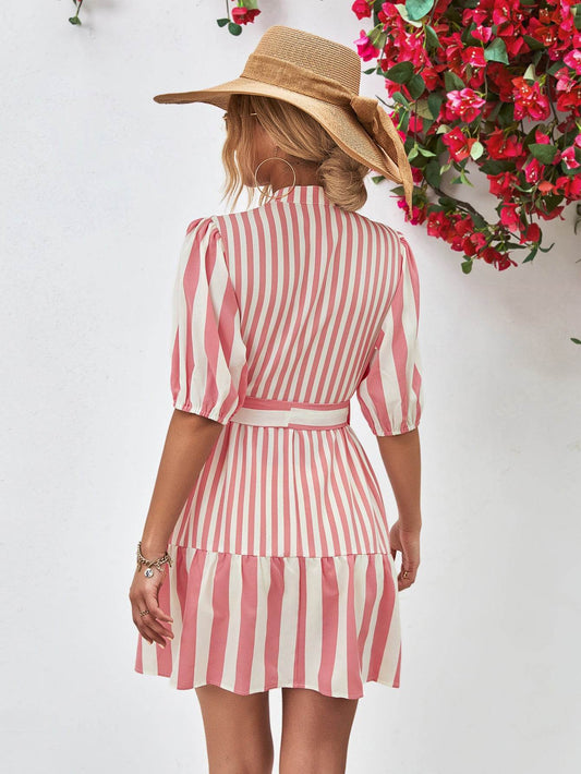 Striped Half Sleeve Tie Waist Mini Dress Trendsi 01db10ba5bf547ccb6bf9f781a8343ef-Max