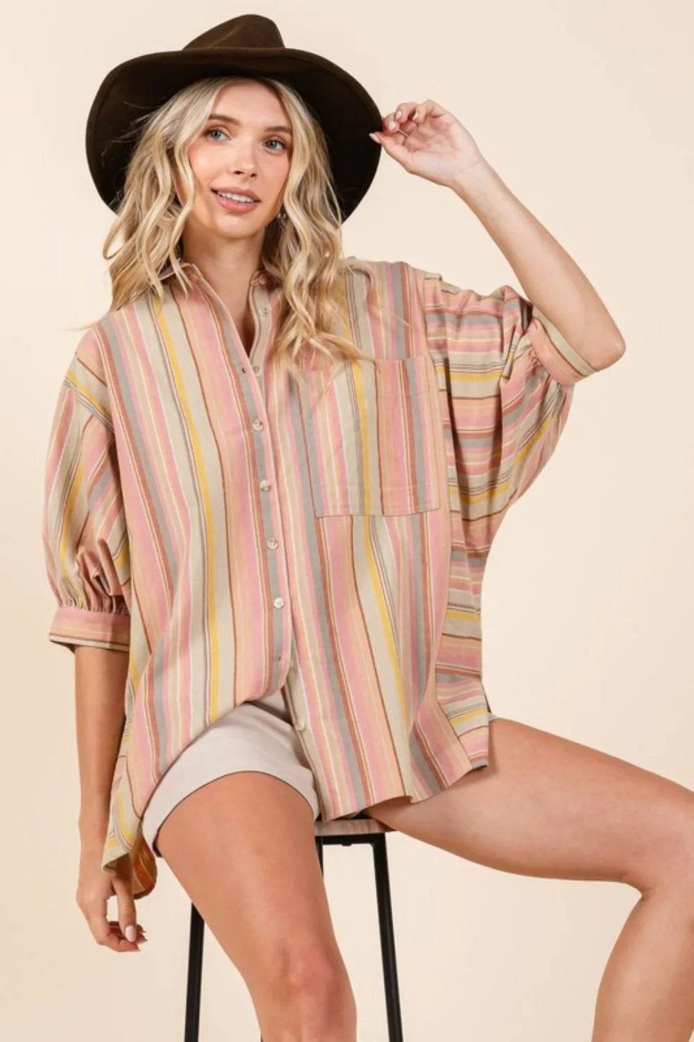Mittoshop Striped Bubble Sleeve Button Down Shirt Trendsi 01f06024-3a73-4206-a327-bba5e8d2ca17-Max