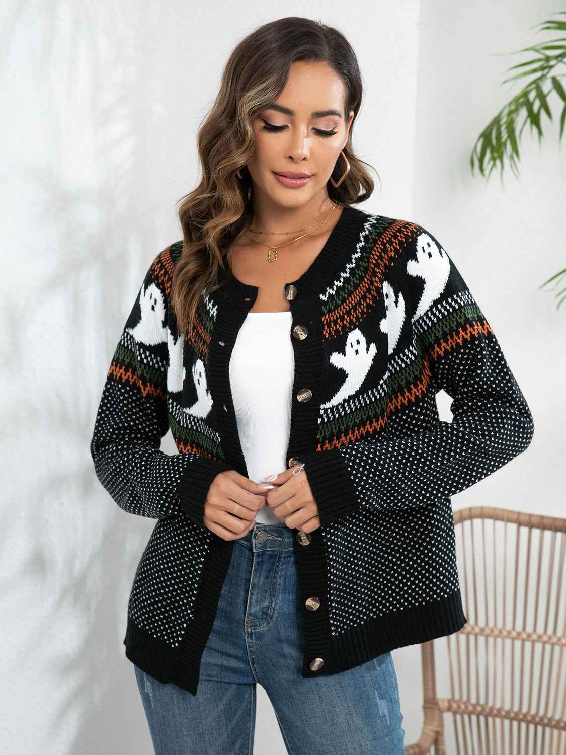 Ghost Button Up Long Sleeve Cardigan Trendsi 0203dc684eac43bd984e7c1a2d1d8415-Max