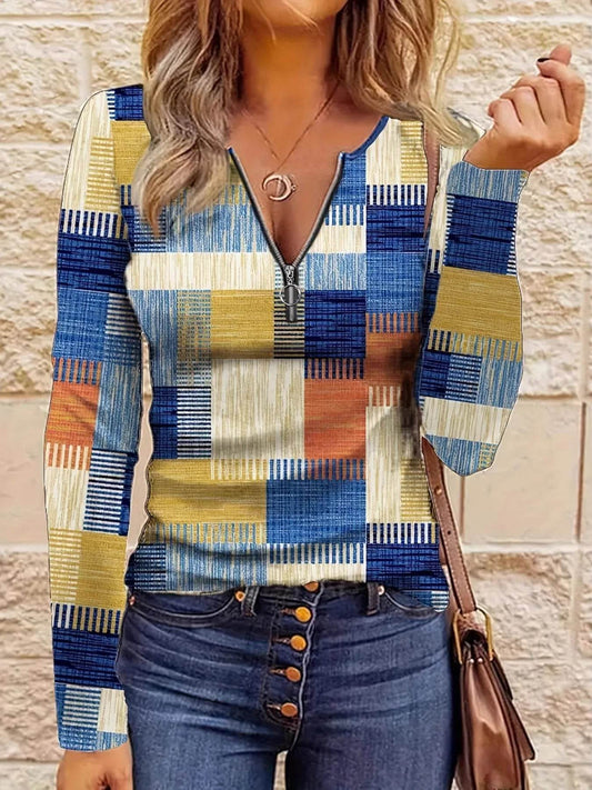 Color Block Zip Front Long Sleeve Top Sky Blue Trendsi 021b1dea3f2743cc960f590544a6509d-Max-Origin