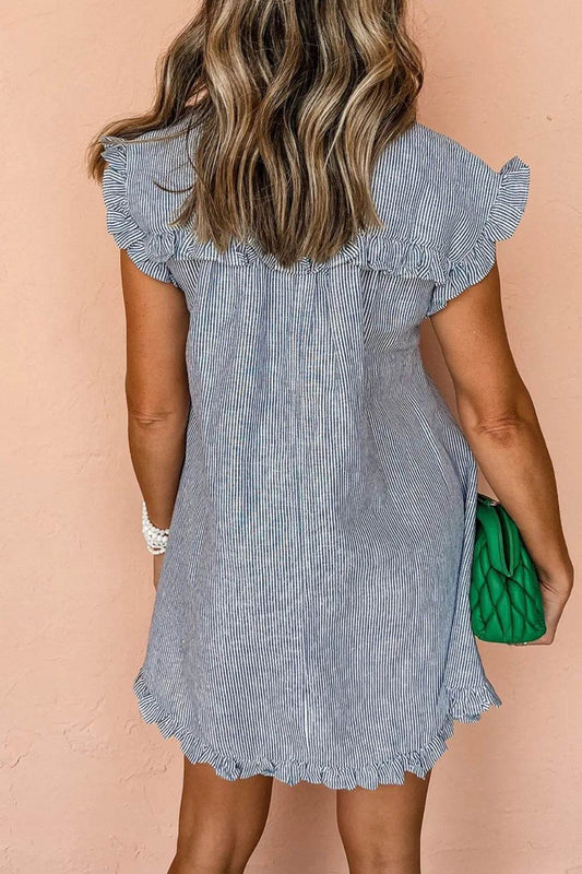 Stripe Frilled Ruffled Cap Sleeve Button Up Mini Dress Trendsi 02455680-4c88-4530-a338-59f02a3a9aba-Max