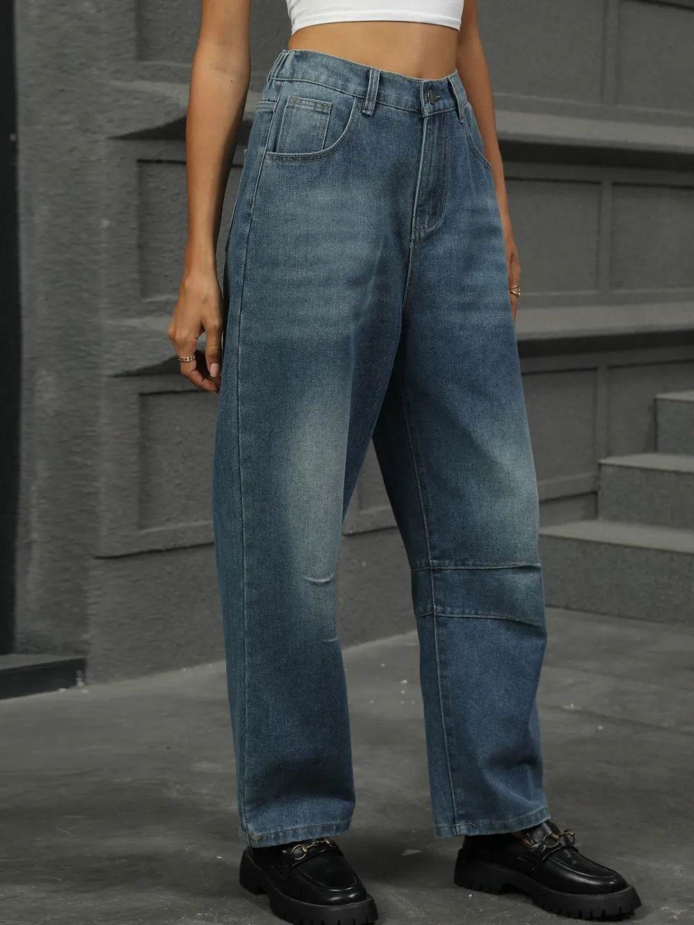 Half Elastic Waist Straight Leg Jeans Trendsi 024f6a40-ebc2-4fd5-8a53-b28910065b10-Max
