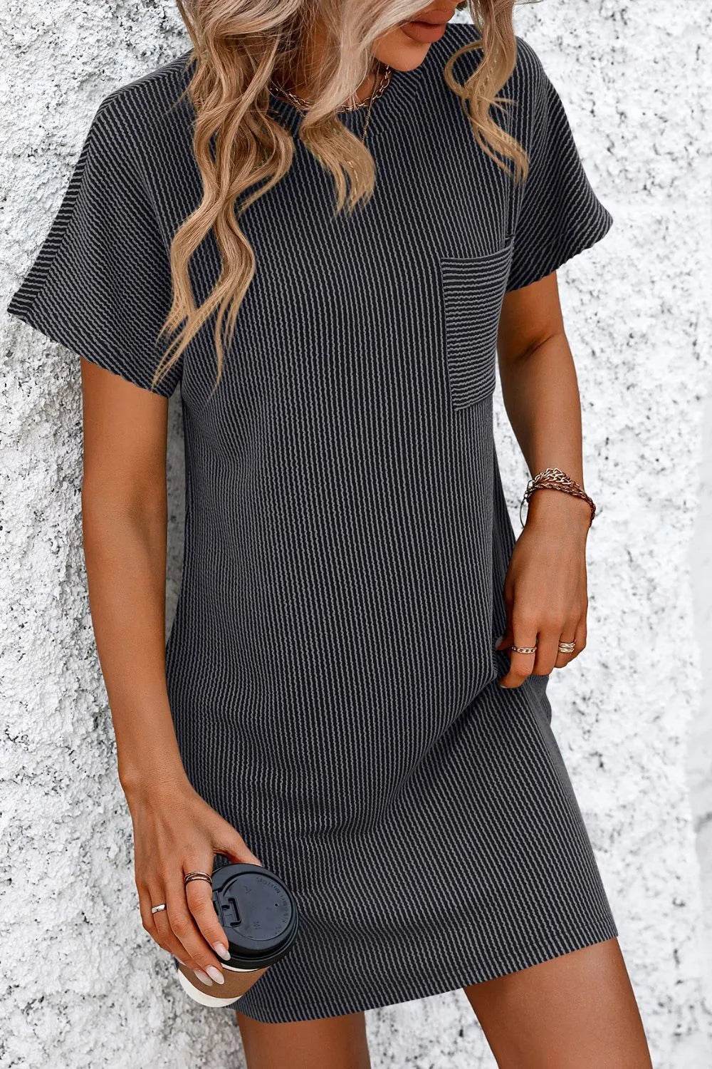 Mandy Ribbed Striped Short Sleeve Mini Tee Dress Trendsi 025eaf2d-c2d5-4281-bce1-83aa93f9dc81-Max