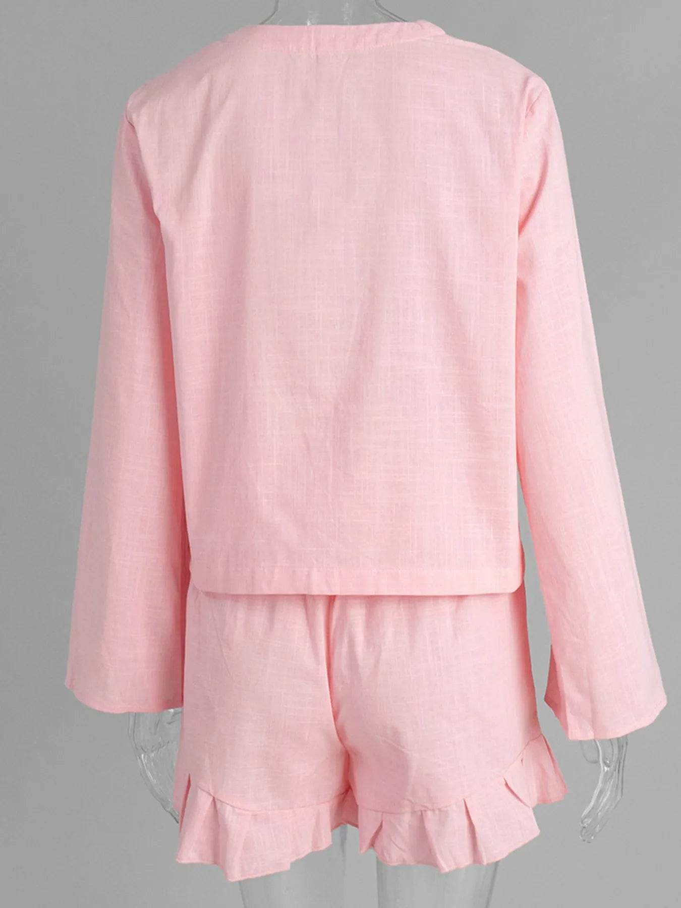 Tie Front Long Sleeve Top and Shorts Set Trendsi 0282a024-4161-476b-a244-3bf5f911edc6-Max-Origin
