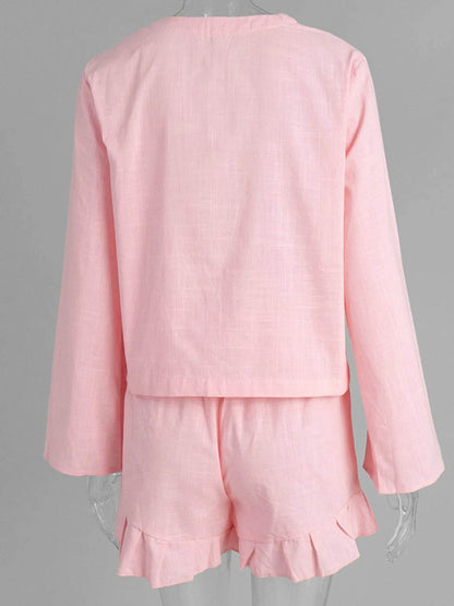 Tie Front Long Sleeve Top and Shorts Set Trendsi 0282a024-4161-476b-a244-3bf5f911edc6-Max-Origin