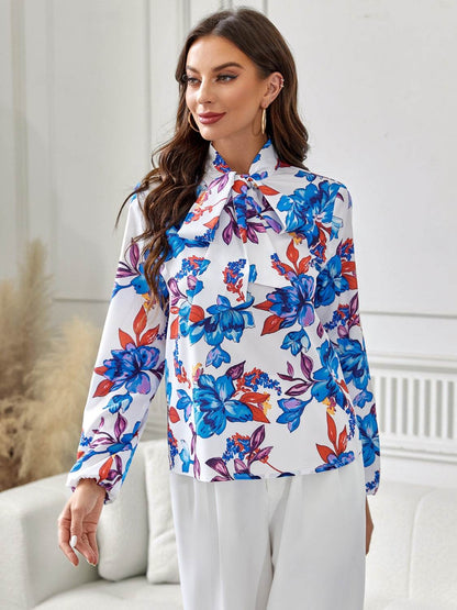 Floral Tie Neck Long Sleeve Blouse Trendsi 029333ed0b334a0d897b58515f57f953-Max