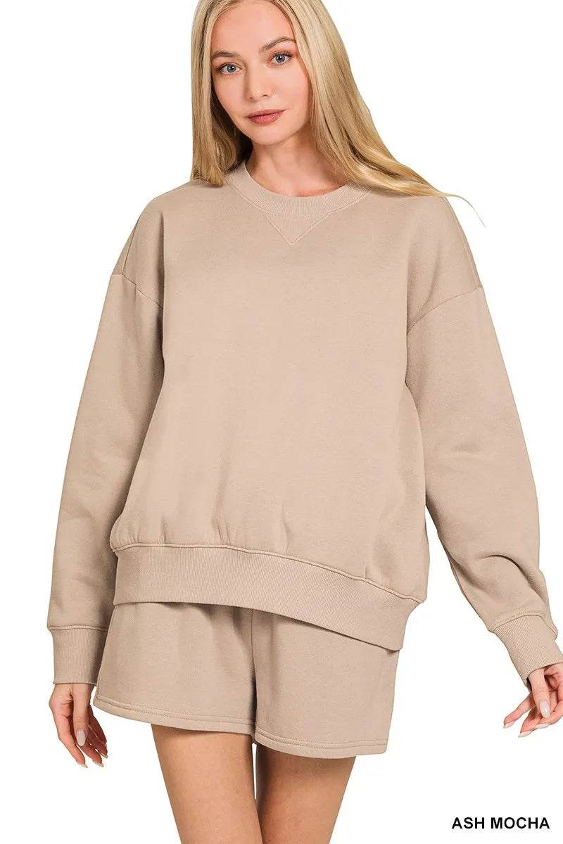 Zenana Fleece Long Sleeve Sweatshirts & Shorts Set ASH MOCHA Trendsi 02c29544bb3a494da3c665d11a05741b-Max-Origin