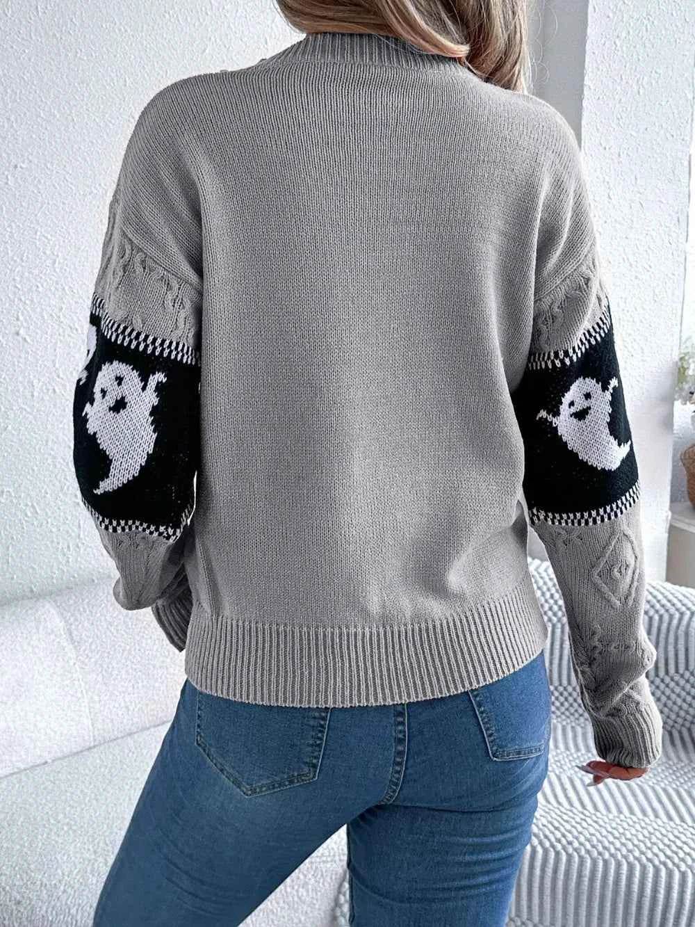 Ghost Round Neck Long Sleeve Sweater Trendsi 02e02c8c-507d-4442-addc-071f8111425a-Max