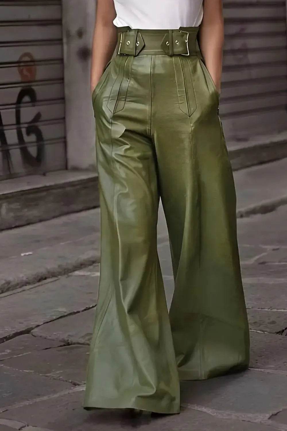 High Waist Wide Flare Pants Moss Trendsi 030bb8e8-219b-42d1-a018-b6dc7d4f7a41-Max
