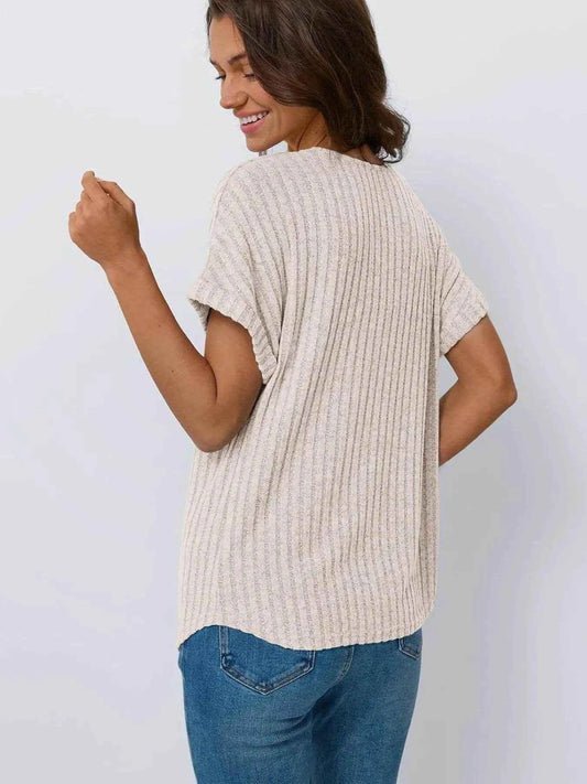 Casual Ribbed Knit Short Sleeve T-Shirt Trendsi 03260e2dbfce4af8837c844381cd2474-Max-Origin