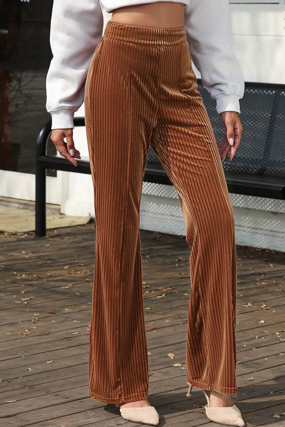 High Waist Corduroy Flare Pants Caramel Trendsi 032fb8cb8e4644678c137393cada1a04-Max