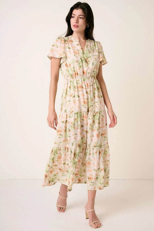 Mittoshop Flower Print Flutter Sleeve V Slit Maxi Dress SAGE Trendsi 034f0b7a7b5c40e49660586241665568-Max-Origin