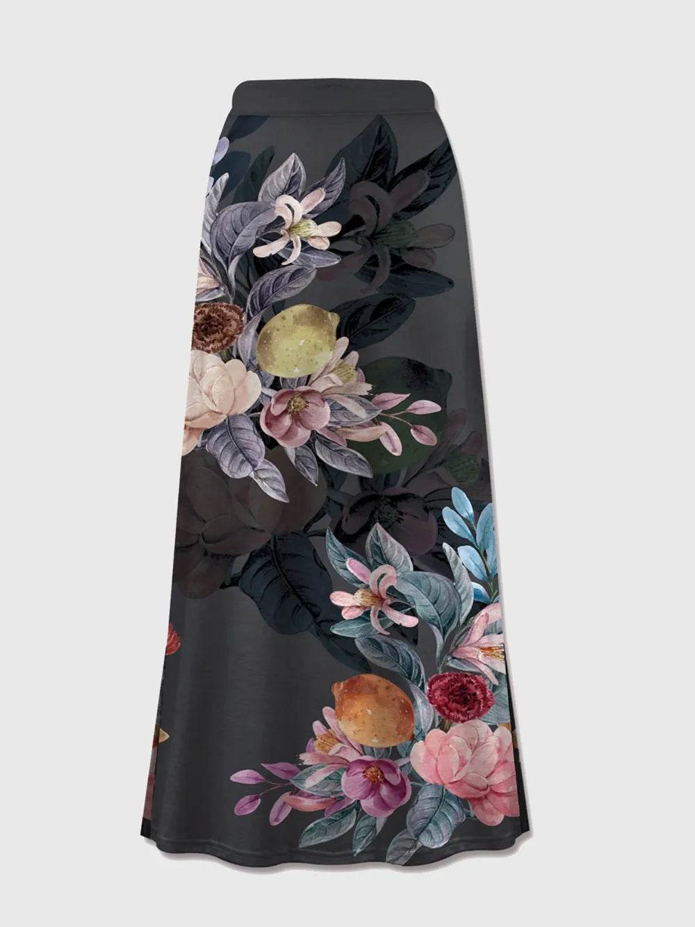 FAM-FAM Printed Elastic Waist Midi Skirt Black Trendsi 0353ff65-07fd-40bb-8435-106e3dd81aad-Max