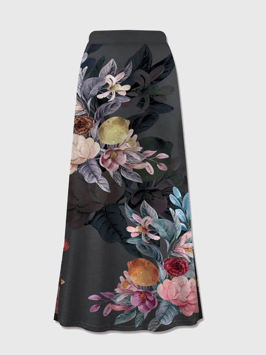 FAM-FAM Printed Elastic Waist Midi Skirt Black Trendsi 0353ff65-07fd-40bb-8435-106e3dd81aad-Max