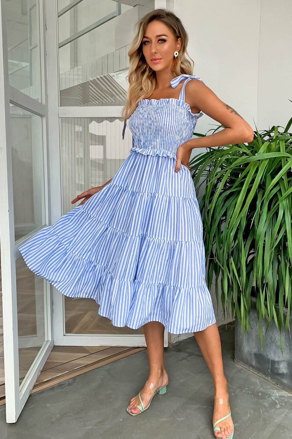 Striped Tie-Shoulder Tiered Dress Pastel Blue Trendsi 035a646b4bd04222a3b1a9f49621c8a4-Max