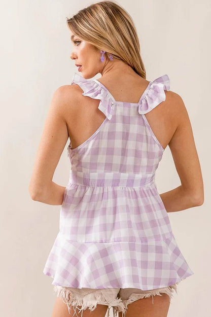 BiBi Ruffled Neckline Sleeveless Check Plaid Peplum Top Trendsi 0374519ea4c544ce8cea7191c101c0cd-Max-Origin