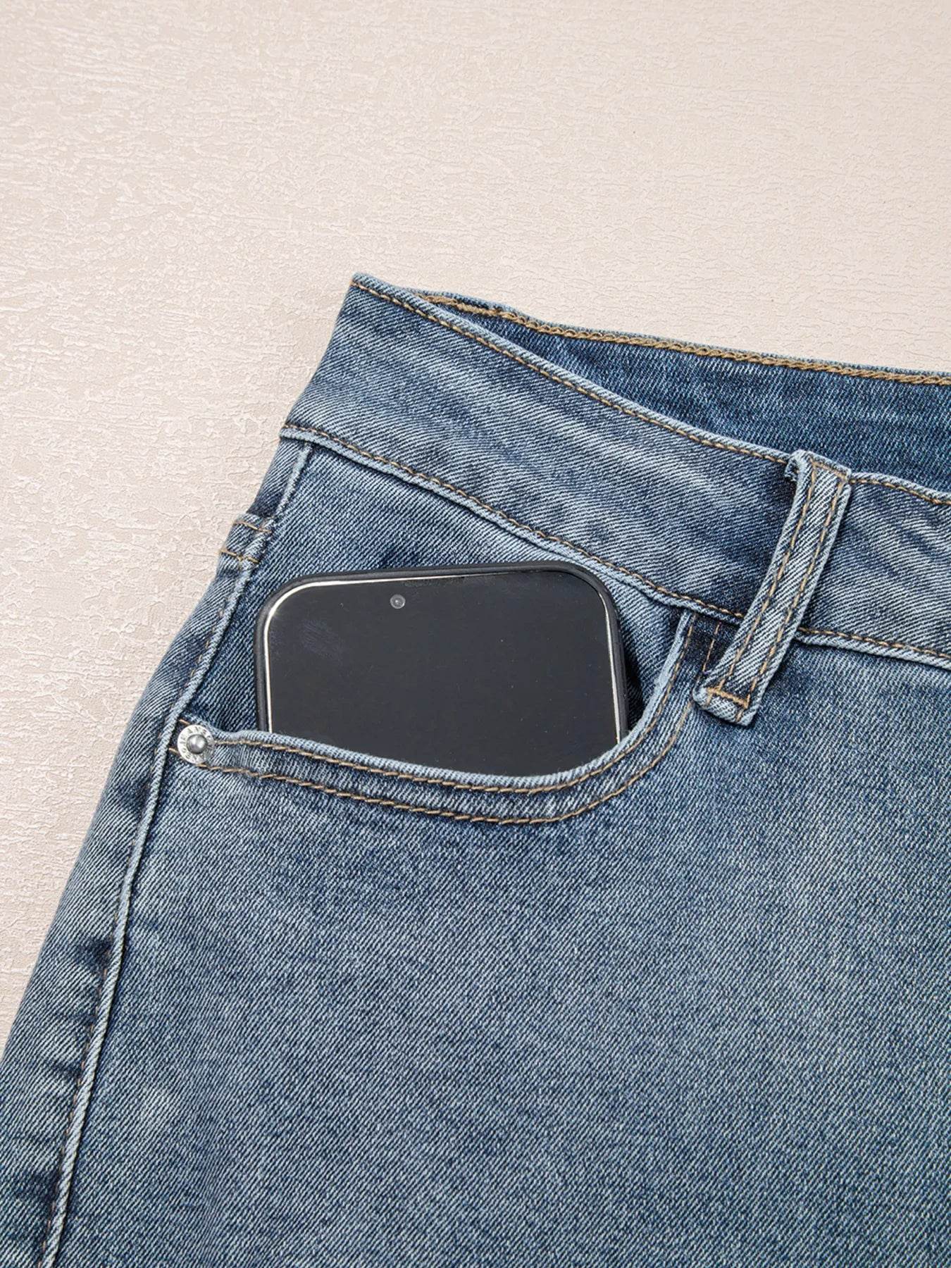 Distressed Ankle-length Straight Jeans Trendsi 039653b4cb784ebb996f9b33524d0edc-Max-Origin