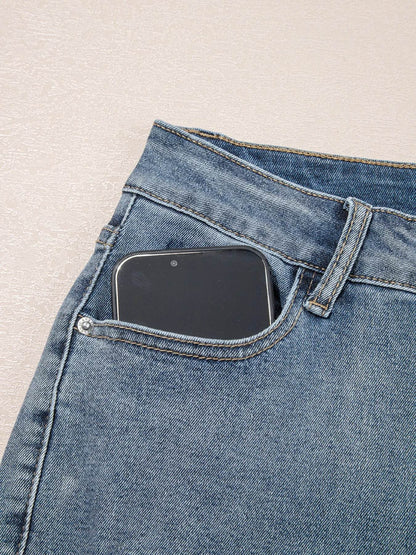 Distressed Ankle-length Straight Jeans Trendsi 039653b4cb784ebb996f9b33524d0edc-Max-Origin