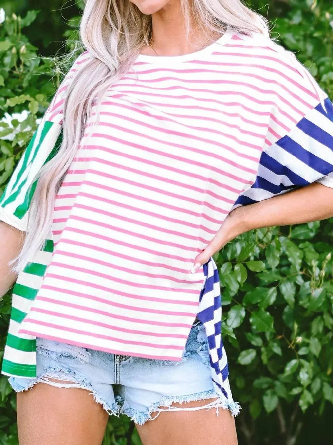 Colorful Striped Oversized T-Shirt Trendsi 039b71f8-b10d-40d3-bdf8-f9b99b39a071-Max-Origin