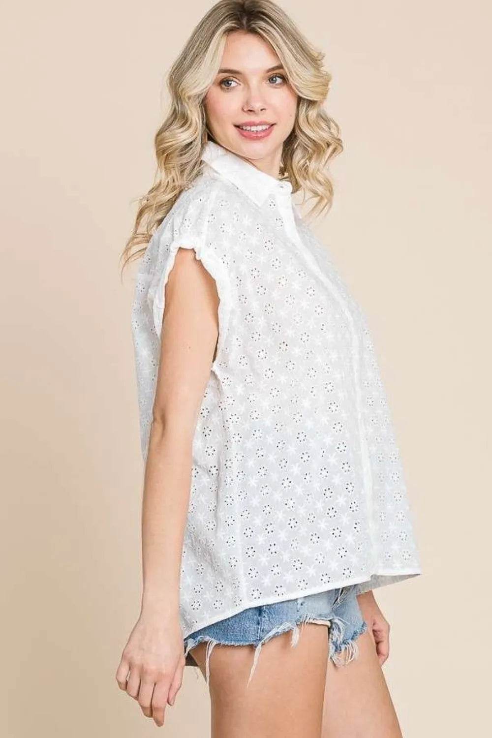 Culture Code Eyelet Crisscross Back Button Up Shirt Trendsi 03b747d0-2b06-4dfd-82ab-466ae587b385-Max