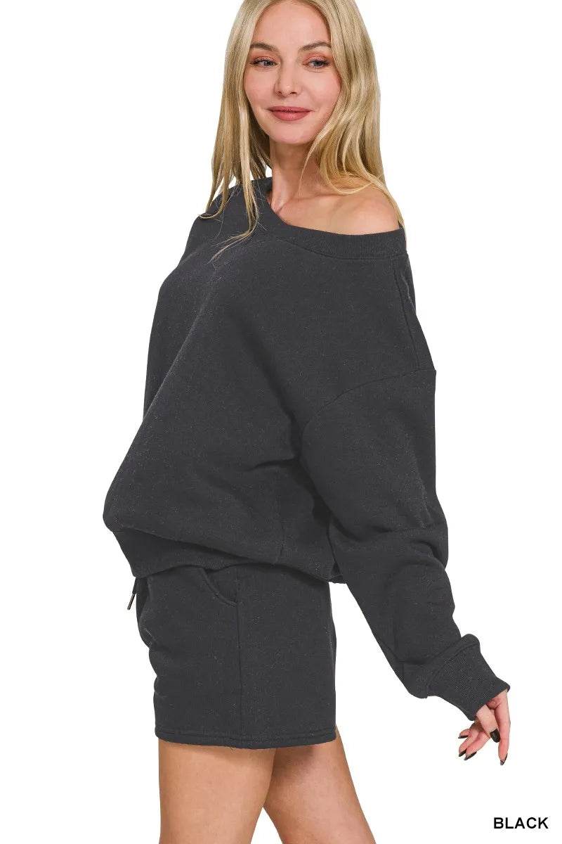 Zenana Fleece Boat Neck Sweatshirt and Shorts Set Trendsi 03c14905b1d04122be2cb2f2755e88df-Max-Origin